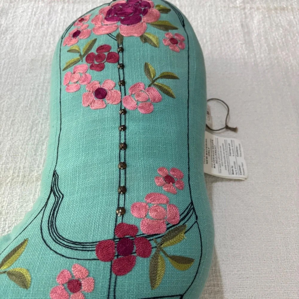 Junk Gypsy for PBteen Turquoise Floral Embroidered Cowboy Boot Decorative Pillow